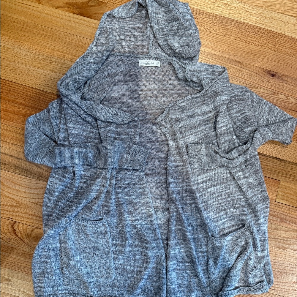 Abercrombie & Fitch Heathered Gray Hooded Cardigan